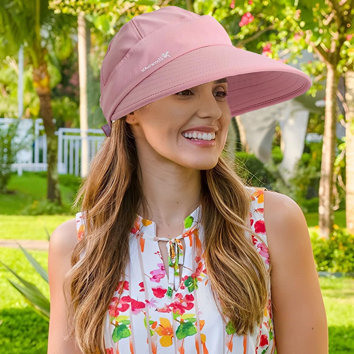 Venzina Sun Hat for Women featuring 4.3 in Wide Brim with Detachable Top | Pink Polyester