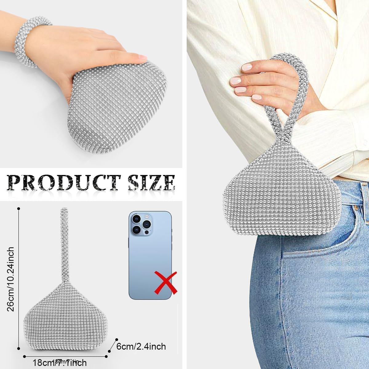 PALAY Rhinestone Evening Bag for Banquet and Prom with Wrist Strap 17×5×12cm Dacron Clutch