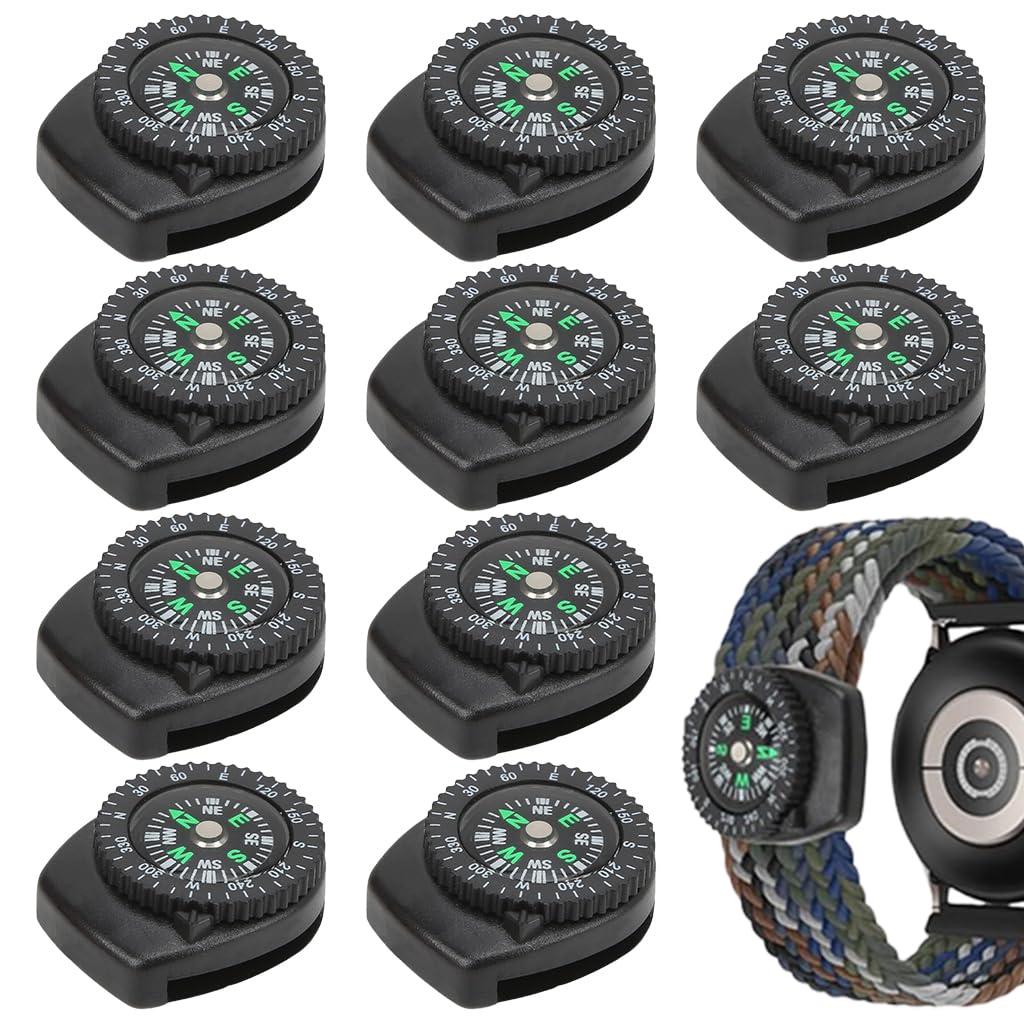 PROBEROS Mini Compass for Watch Band featuring 1.1 in Clip-on Waterproof Design | 10 Pcs Set for Hiking and Survival