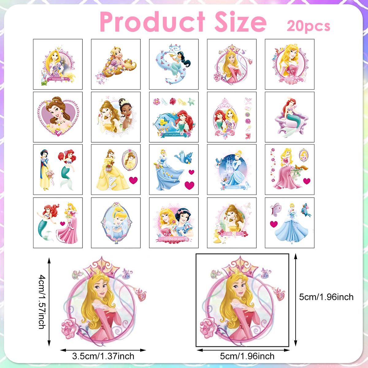 ZIBUYU Temporary Tattoos for Kids with Dreamy Mermaid Princess Theme 20 Sheets Waterproof | Fun Party Stickers