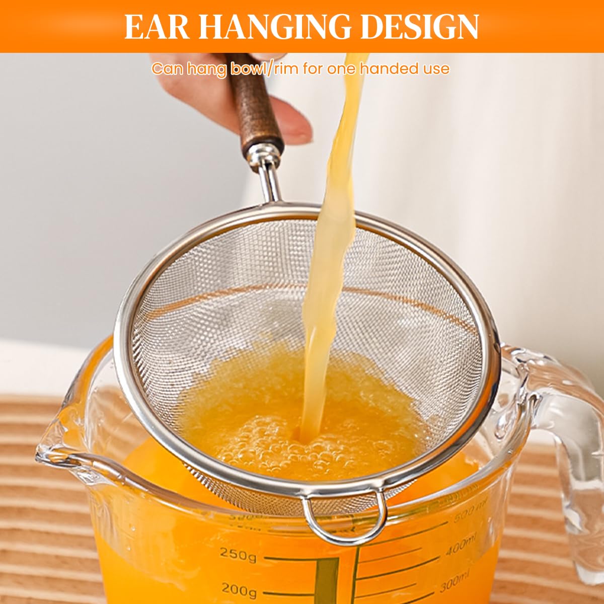 Supvox Mesh Strainer for Kitchen with 3.9 in Diameter and Wooden Handle | Stainless Steel Fine Mesh Filter