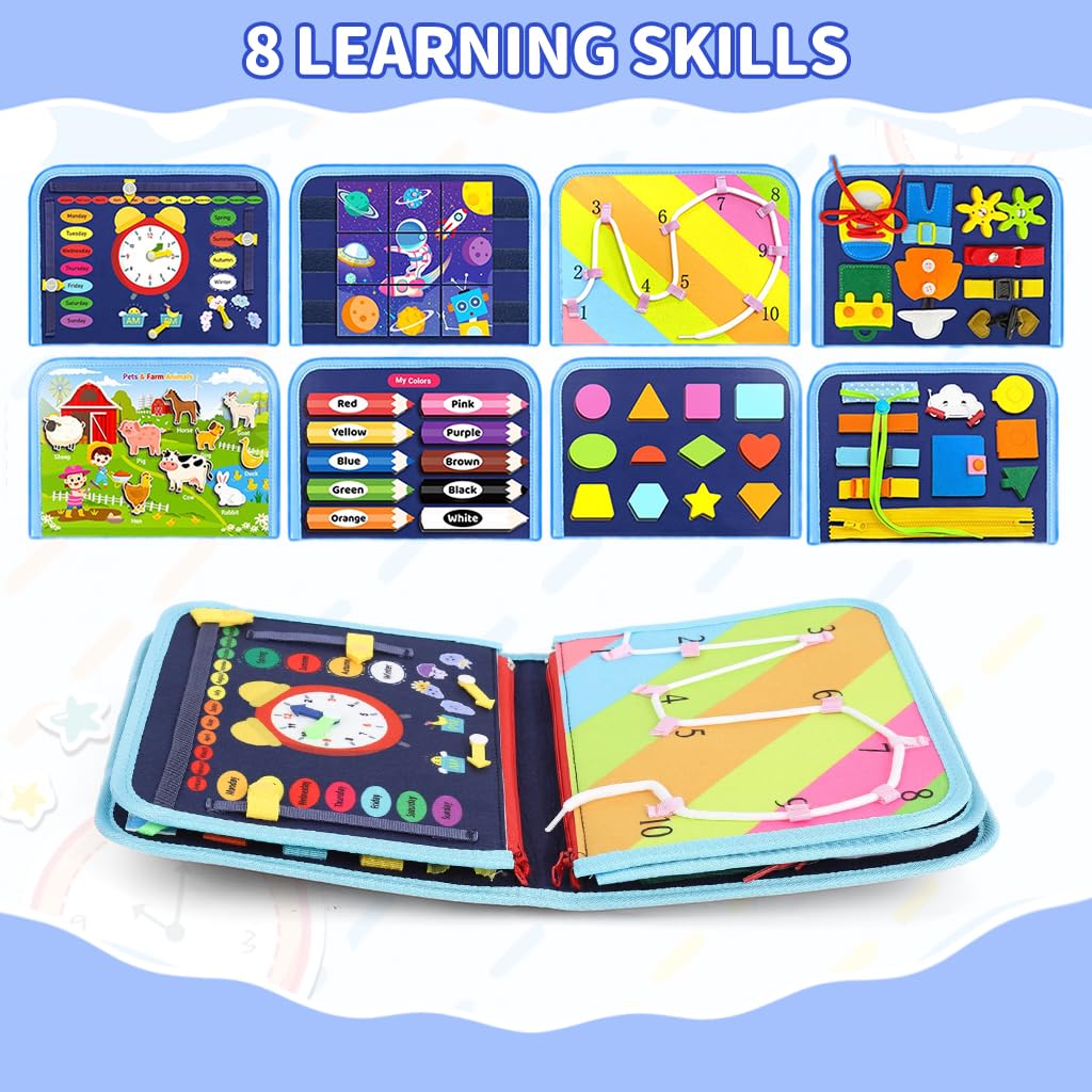 SNOWIE SOFT Busy Board for Toddlers featuring 10 Page Space Theme Felt Book | Travel Toy