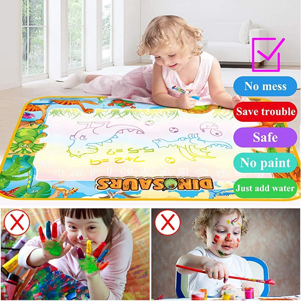 [Second-hand]PATPAT@ Water Doodle Mat 100 * 75CM Large Water Drawing Mat, Drawing Painting Mat with Water Doodle Pens Drawing Painting Stencils, Educational Toy Toddlers (Sage 3)