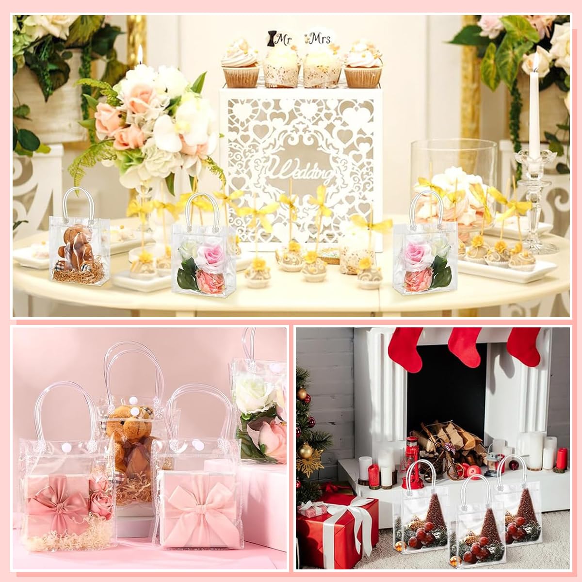 HASTHIP Clear Gifting Handbags for Weddings and Parties featuring 20pcs 20x20cm PVC Bags