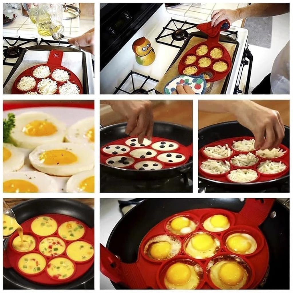 Supvox Silicone Egg Rings for Frying Pan Cooking with 7 Hole 2.8 in Design and Anti Slip Handles