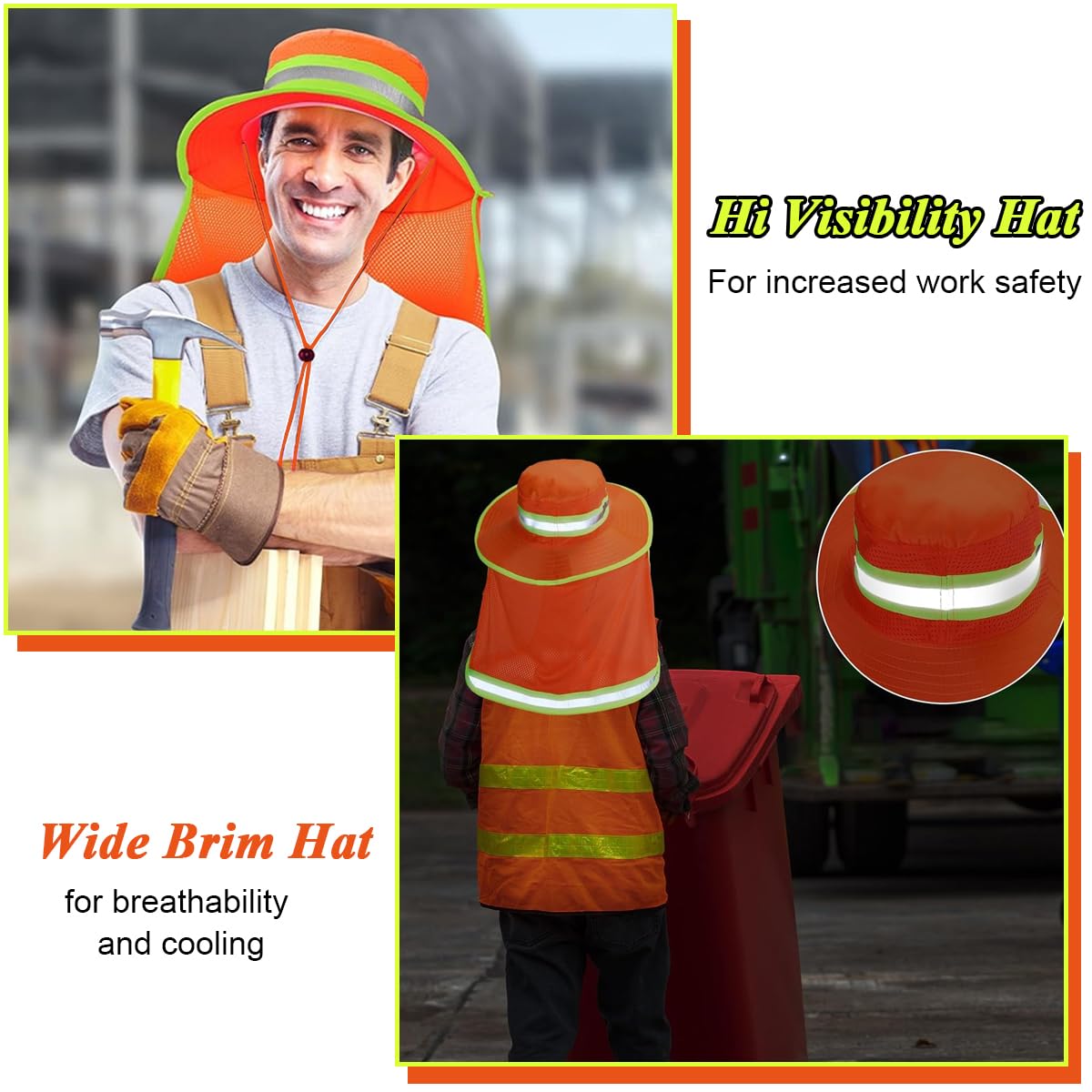 Serplex Safety Reflective Bucket Hat for Work and Outdoor Use with Neck Flap 58–60cm | Breathable Mesh Sun Protection