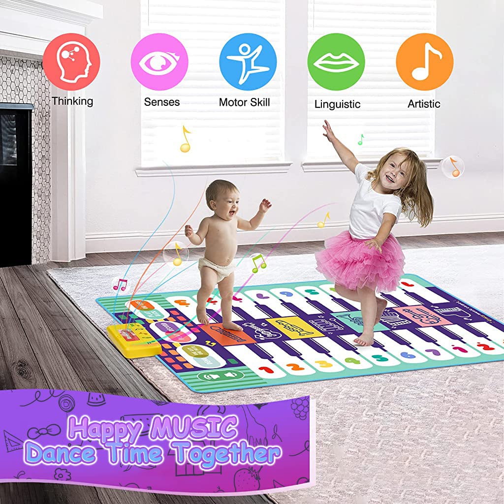 PATPAT  Musical Mat for Kids, 46.5  x 30.7  Dual-Row Keyboard Floor Piano Mat for Kids with Recording, 20 Keys & 8 Instrument, 10 Demos, Musical Mat Educational Toys Gifts for 1-6 Year Old Boys Girls