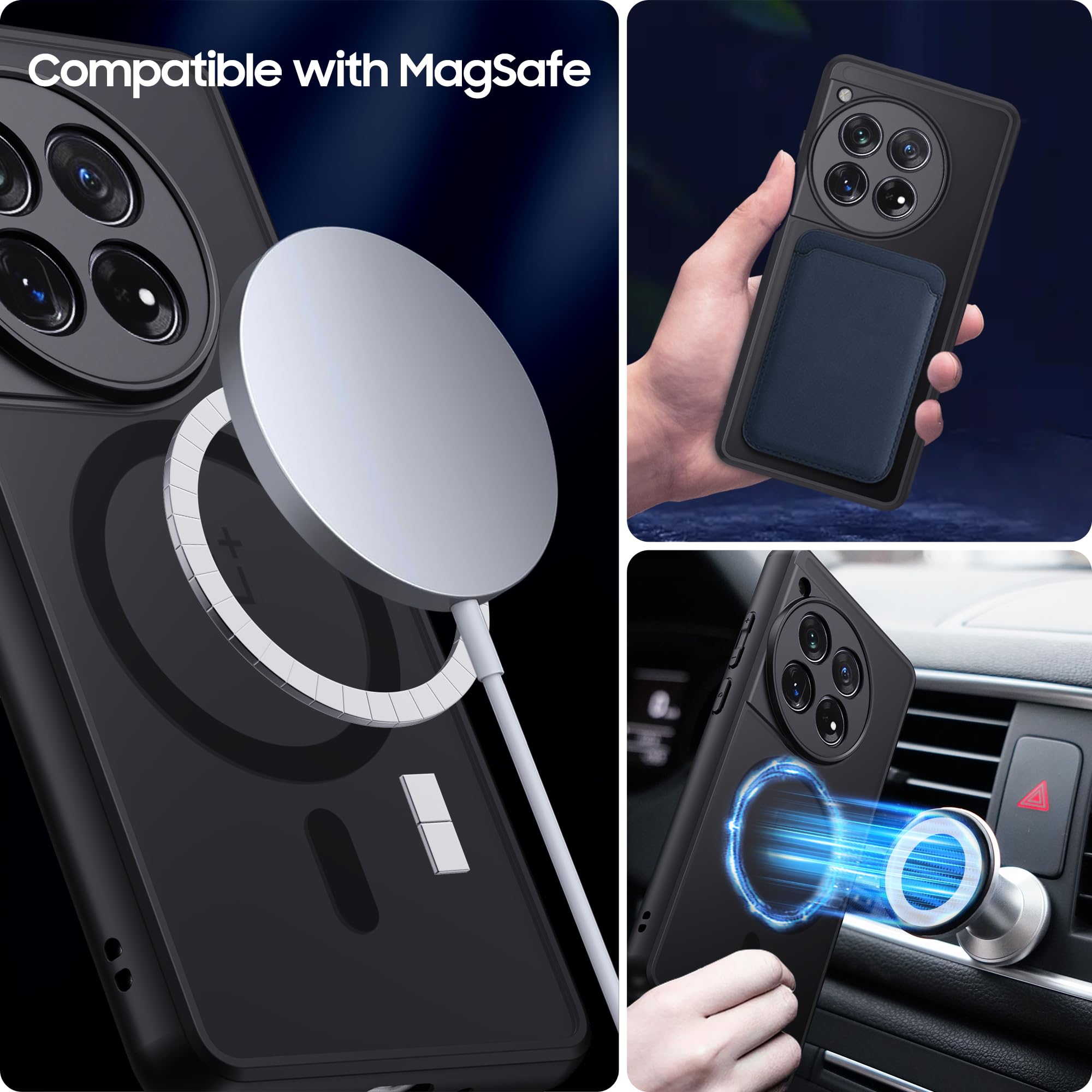 Zeitel Phone Case for OnePlus 12R with Corner Cushioning and Camera Lens Protection | Matte Black Anti Slip TPU Cover