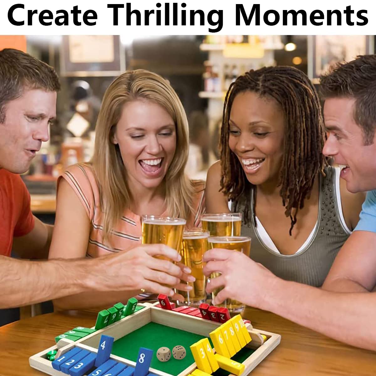 PATPAT Shut The Box Dice Game for 2–4 Players featuring 2 Dice and Wooden Board | Family Toy