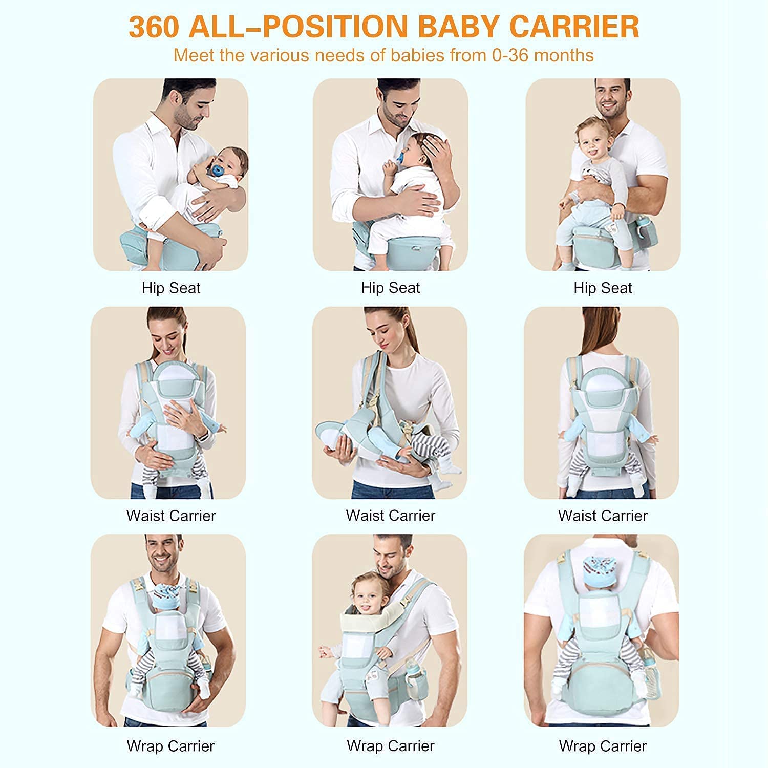 SNOWIE SOFT Baby Carrier with Lumbar Support and 6‑in‑1 Ergonomic Design for 30 kg | Breathable Cotton & Reflective Safety Strip
