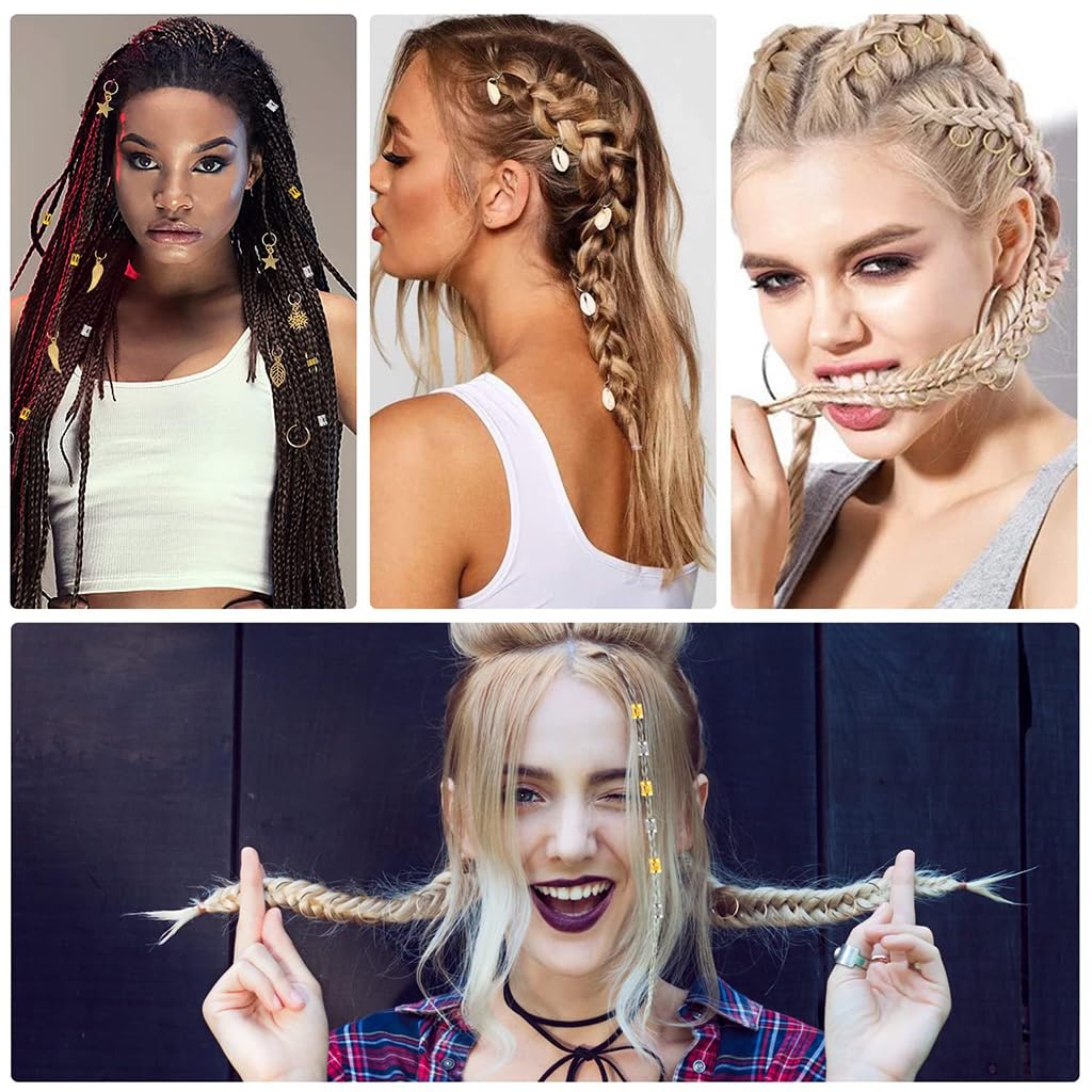 PALAY Hair Jewelry for Braids featuring 220 pcs Alloy Charms Rings and Cuffs for Women | Dreadlock Accessories