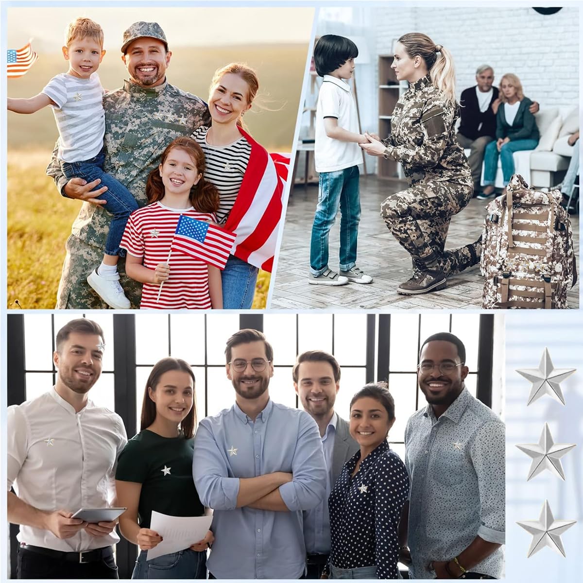 SANNIDHI Star Badge Pins for Bags and Clothes with Pinback Design | 12PCS Silver Metal