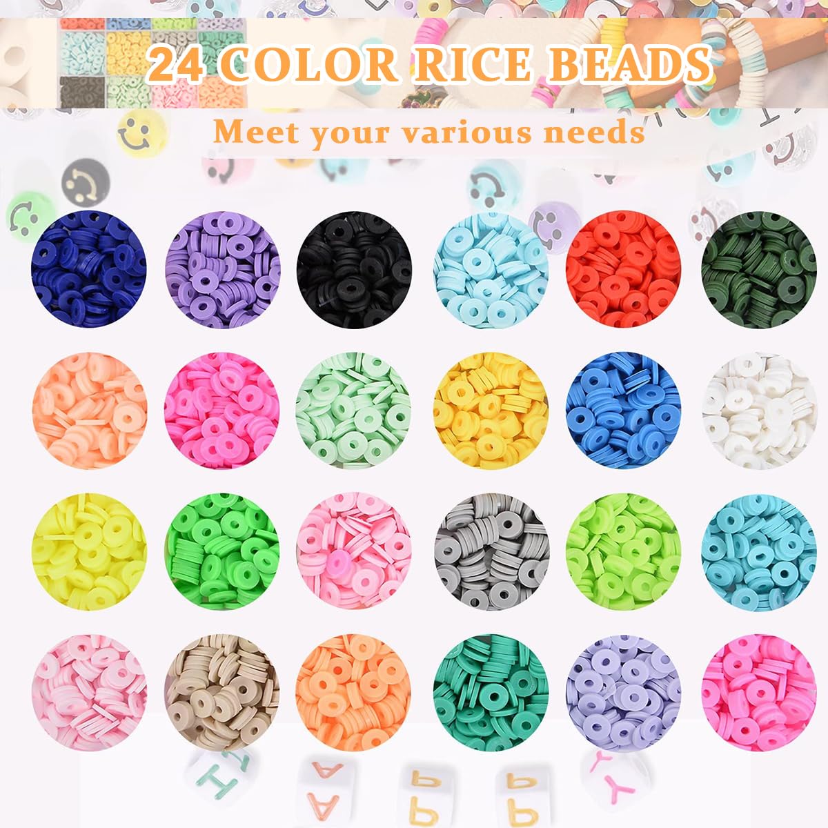 Venzina Clay Beads for Jewellery Making Kit with 4800pcs 24 Colors | DIY Bracelets and Charms for Girls