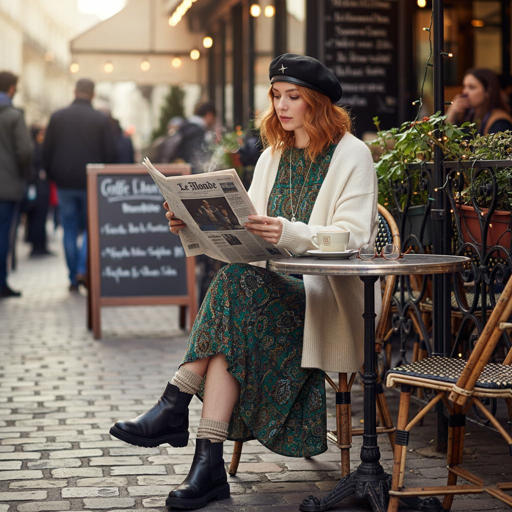 SANNIDHI Beret Cap for Women featuring Silver Star Accent and Soft Black Wool Felt | Stylish Winter Retro Hat