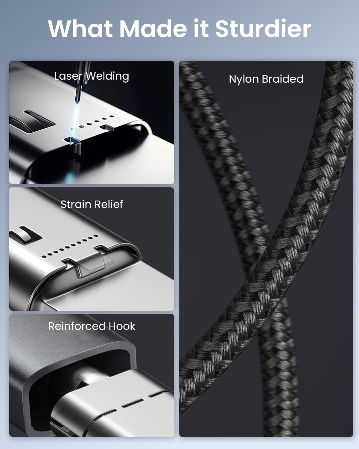 JSAUX USB C to USB C Cable 100W 5A Fast Charging 6.6ft Braided Cord for iPhone and MacBook | Grey