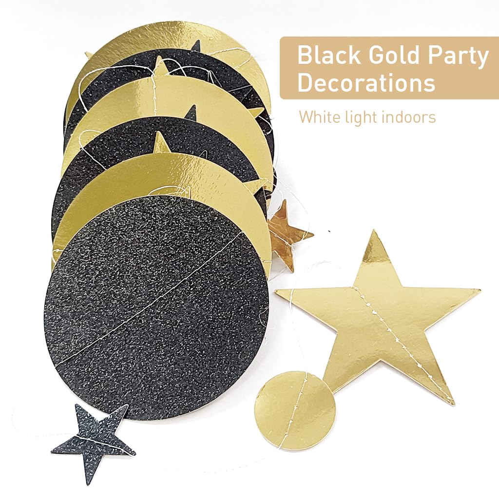 HASTHIP® 3Pcs Black Gold Party Decorations Moon Star Garland Hanging Stars13ft String Decorations Wall Hanging Decorations Room Decoration Party Supplies for Wedding, Festival, Party