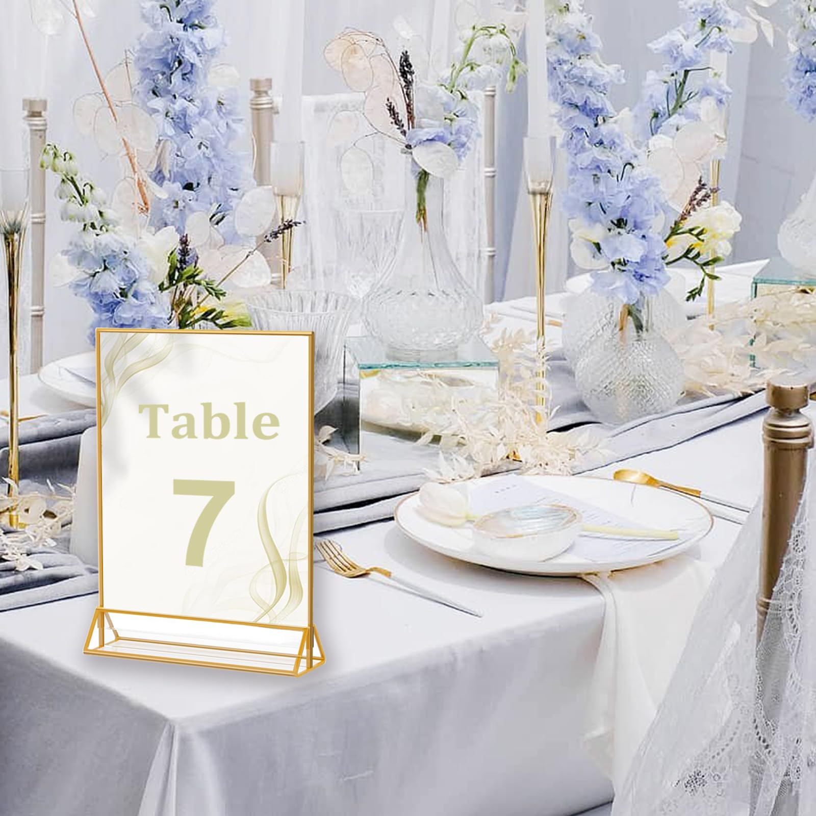Climberty Acrylic Sign Holders for Table Menus with Stable Base 8pcs A4 Golden Frame | Clear Double Sided Display