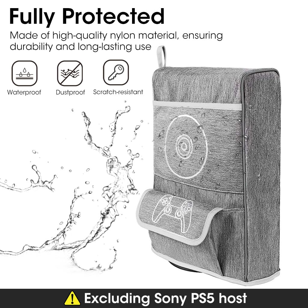 ZORBES PS5 Dustproof Cover with Game Controller Pocket and Cable Port Access | Grey Nylon