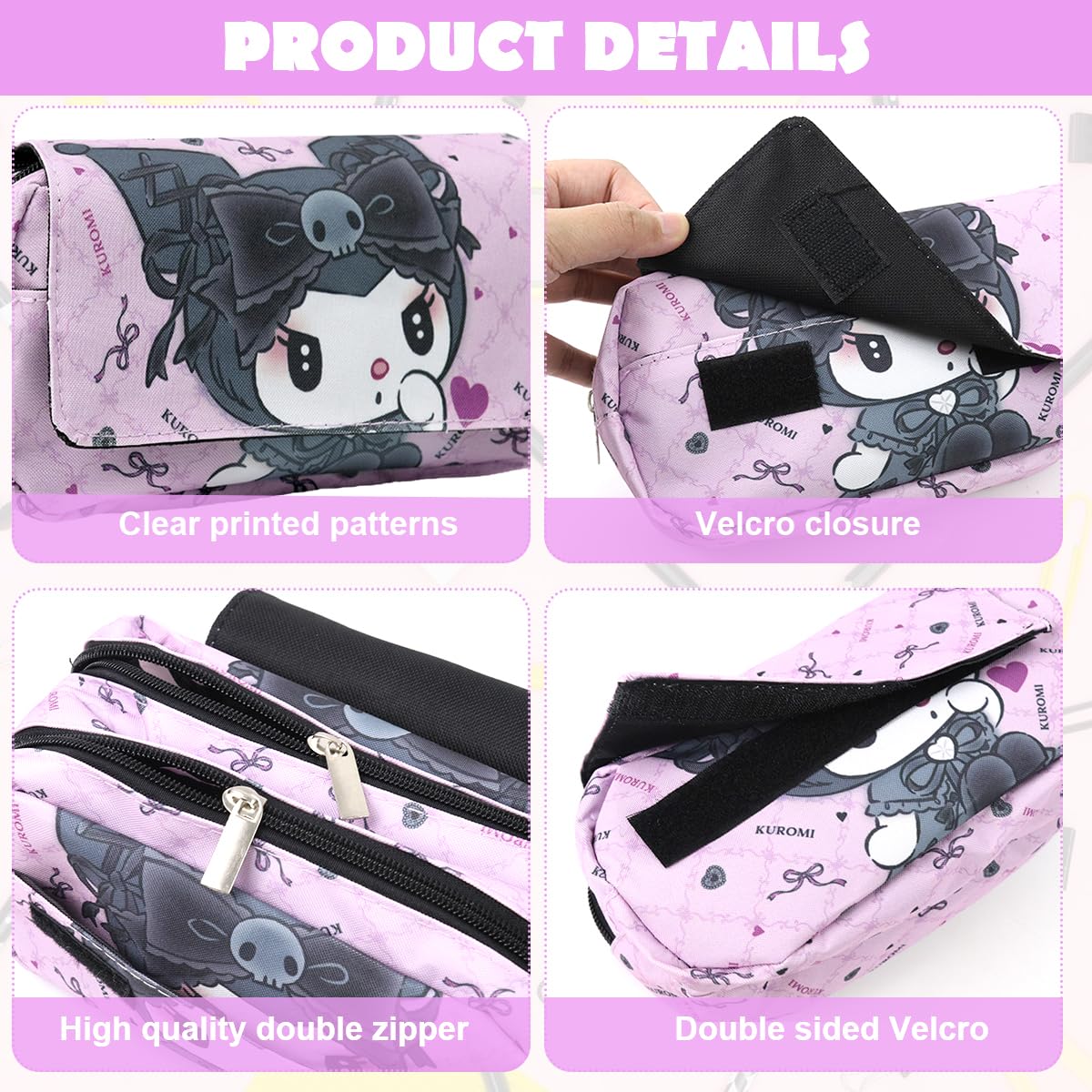 Climberty Kuromi Pencil Case for School with Double Layer Organizer and Oxford Cloth | Cute Storage for Girls and Students