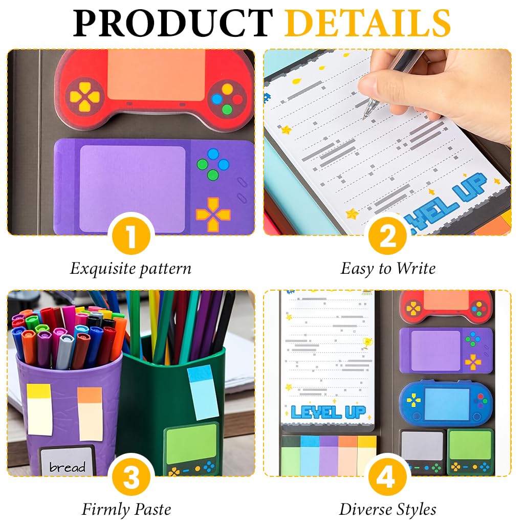Climberty Sticky Notes Set for Office and School with 7 Retro Game Console Styles | Fun Desk Memo Pads
