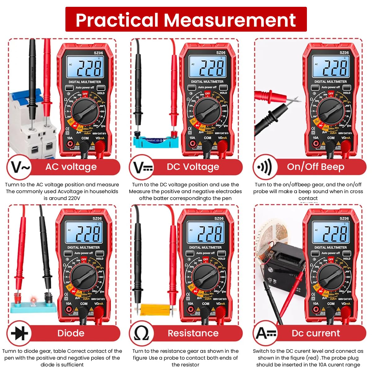 Serplex® Digital Multimeter Tester 2000 Counts Measures AC/DC Voltage, DC Current Ohm Amp Meter, Professional Multimetro Auto Voltmeter with Resistance, Diodes, Buzzer (Battery not included)