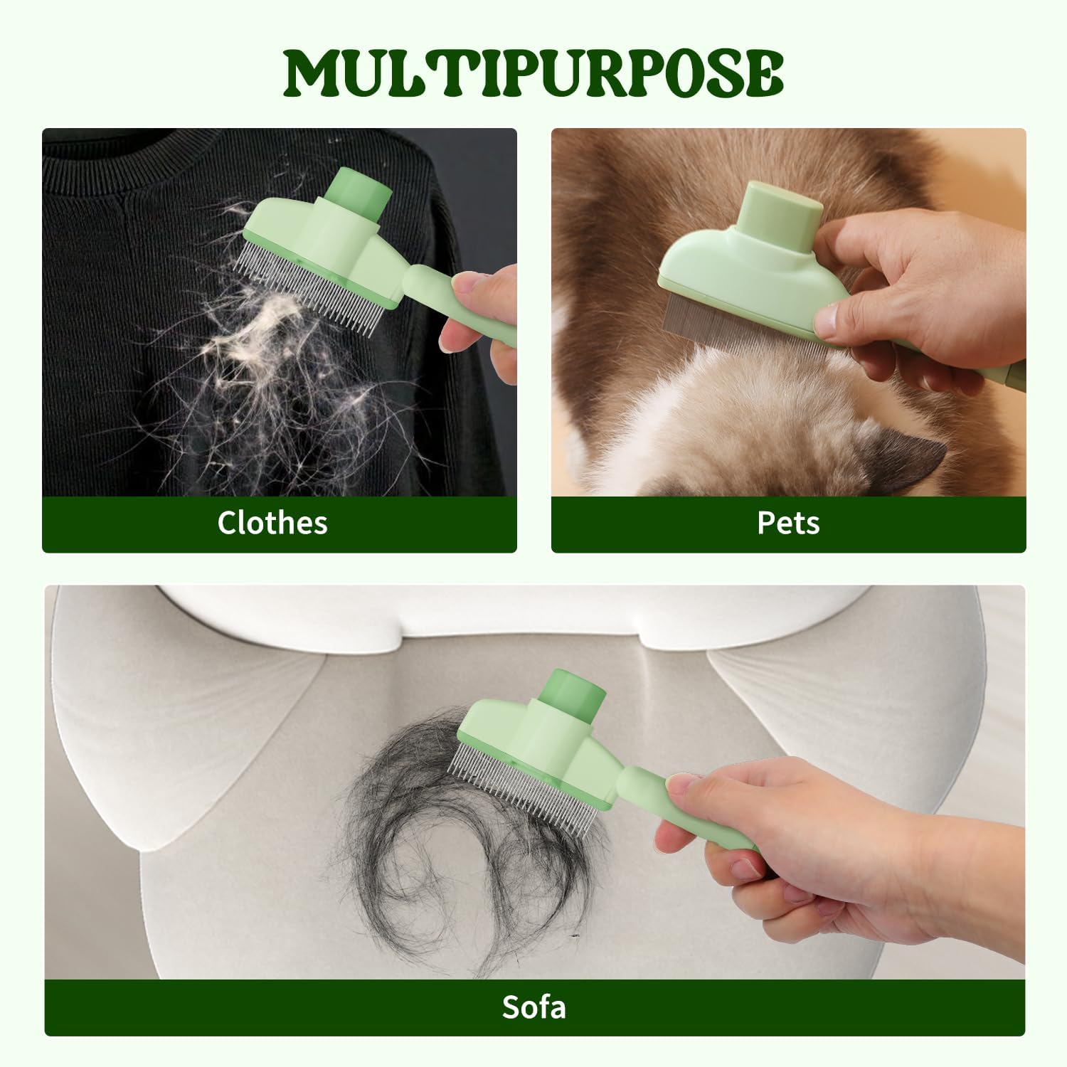 Qpets Dog Grooming Brush for Cats and Dogs with Self Cleaning Button and Steel Slicker Pins