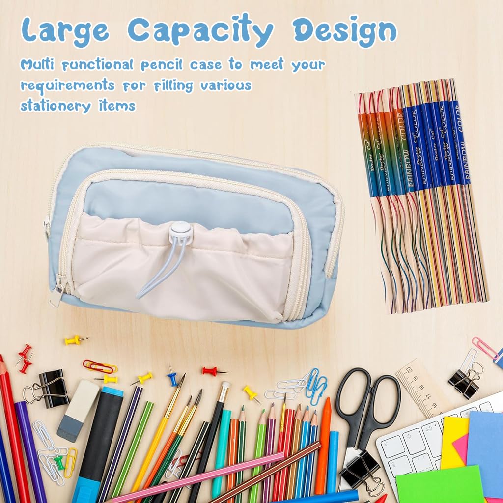Zibuyu Pencil Case with 4 Compartments for School and Office | Cute Blue Style for Girls