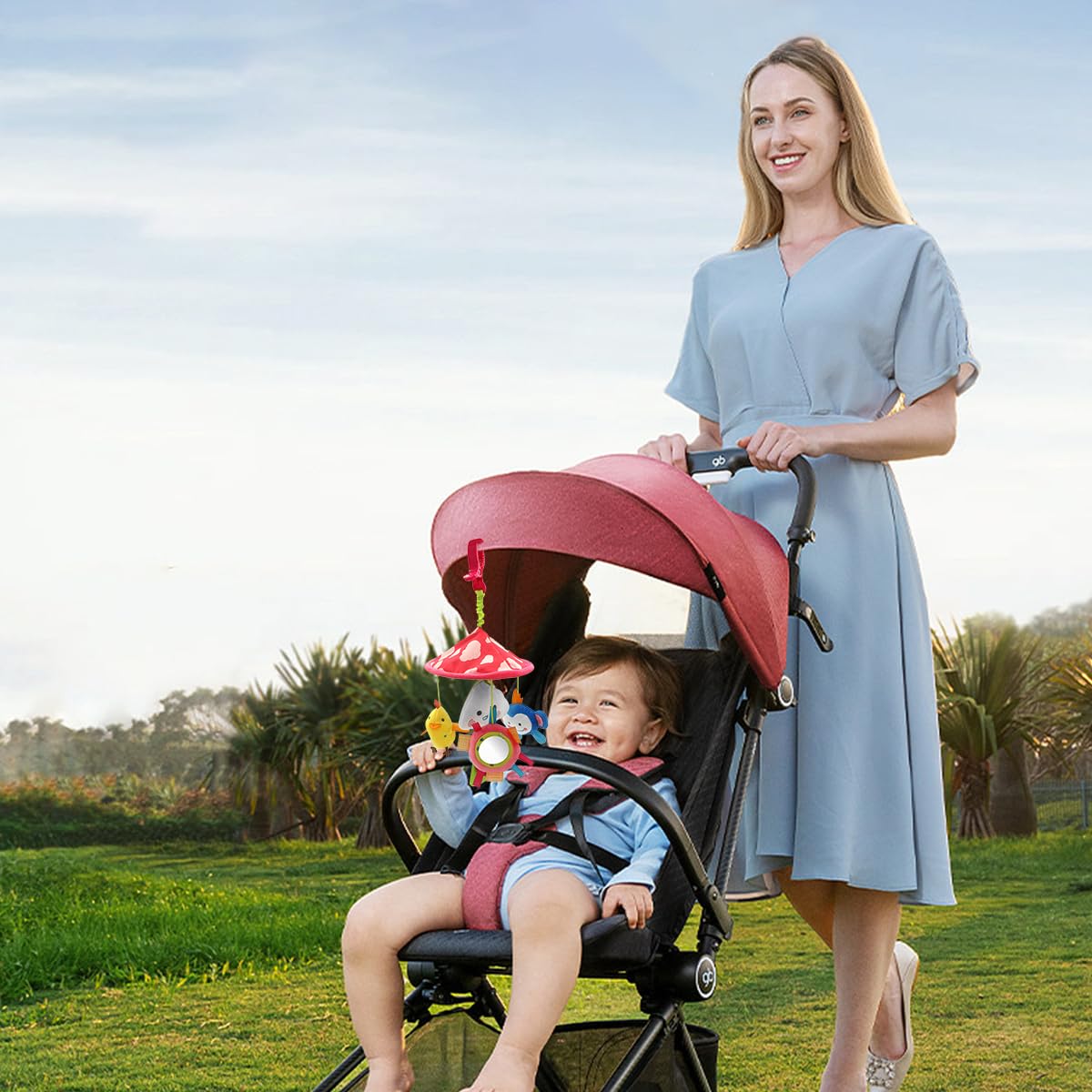 SNOWIE SOFT Hanging Toys for Babies with Mirror and Rattle Pendent | Soft Plush BPA Free Infant Stroller Toy