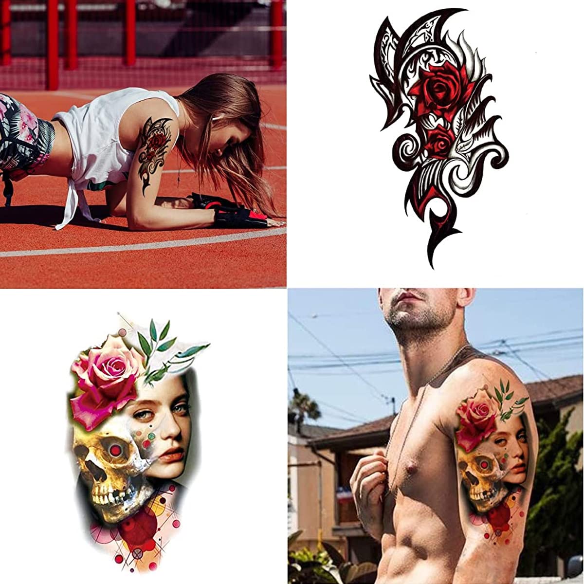 HASTHIP® 42 Sheets Waterproof Skull Variety Eagle Temporary, Assorted Tattos Sticker for Men & Women Body Art