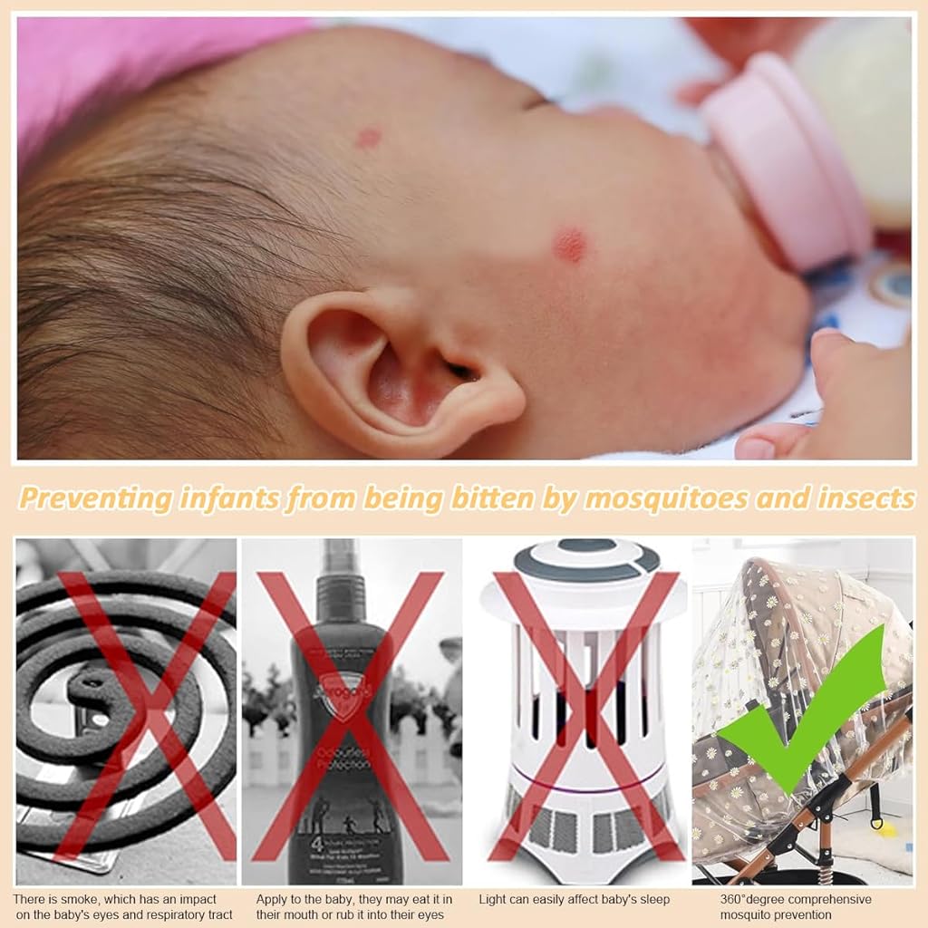 SNOWIE SOFT Mosquito Net for Stroller, Stretchy Breathable Bassinets Stroller Mosquito Net, 1.5m Elastic Diameter Protective Mosquito Net Outdoor Fine Mesh Embroidery Daisy Flower Mosquito Net