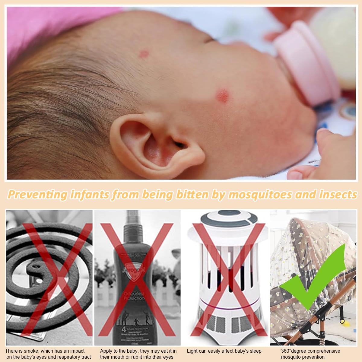 SNOWIE SOFT Mosquito Net for Stroller with Elastic Hem and 1.5m Diameter Fine Mesh | Breathable Baby Insect Protection