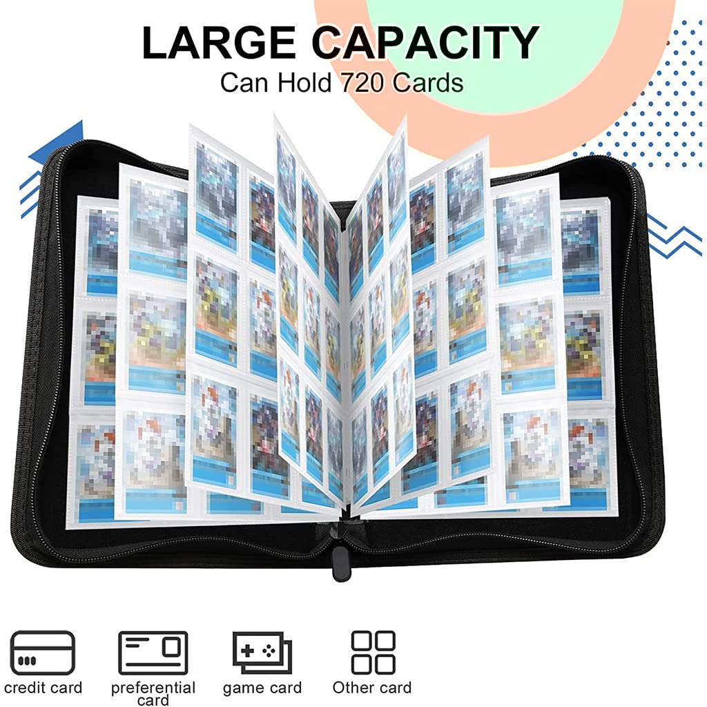 PATPAT Trading Card Binder for 720 Pokemon Cards with Zipper Case and 3 Ring Design | Gift for Kids