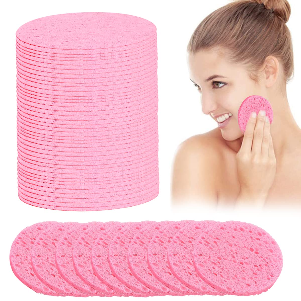 MAYCREATE Compressed Facial Sponges for Cleansing and Exfoliating | 50pcs 6cm Natural Wood Pulp Pads