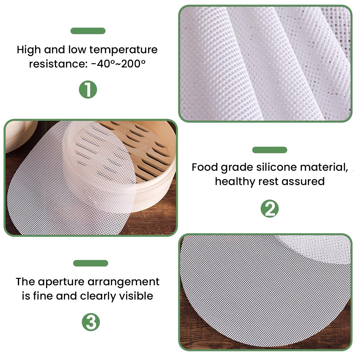 Supvox Silicone Steamer Liners for Dumplings and Pastry with Non Stick Mesh | 5pcs 7.8 in Reusable Pads