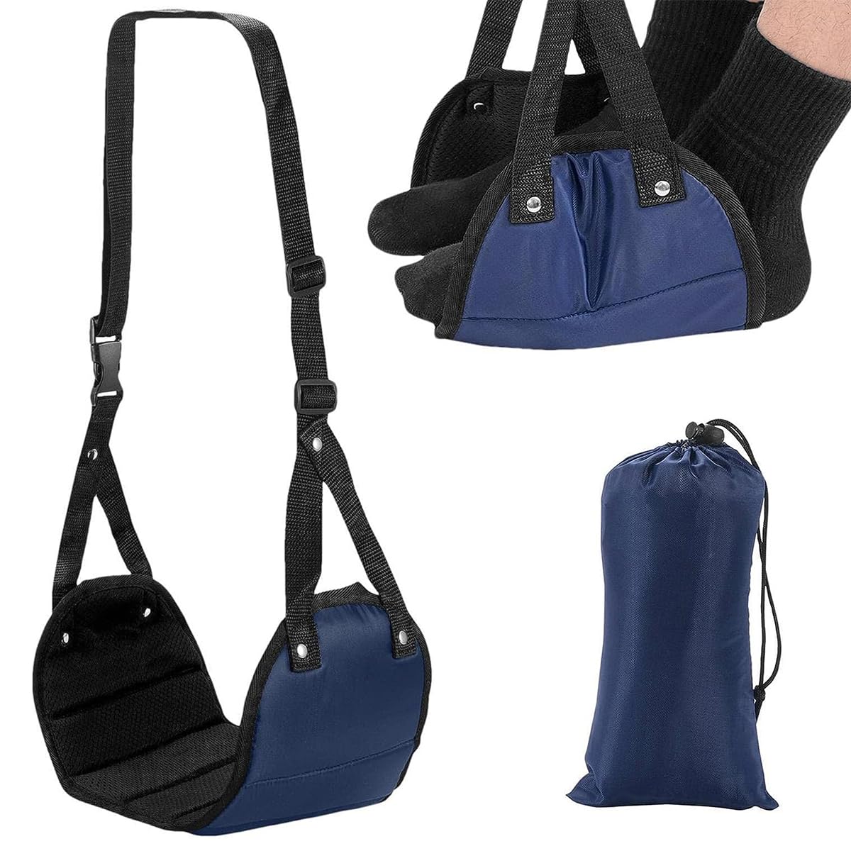 HASTHIP Airplane Footrest for Travel with Adjustable Straps and Wide Hammock Design | Blue