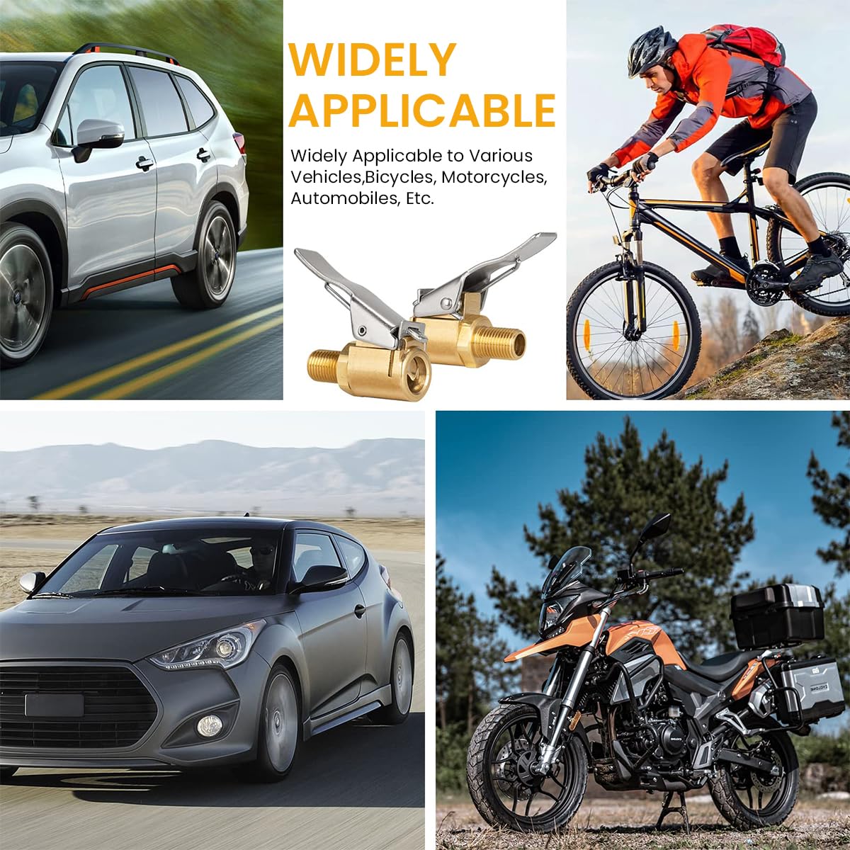 STHIRA Brass Tire Valve Adapter for Car and Bike with 9.8 in Flexible Hose | Secure Locking Lever