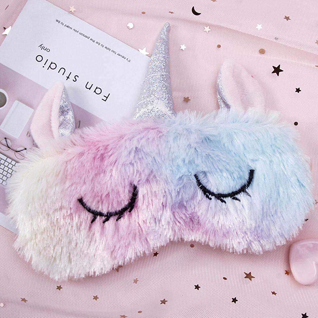 MAYCREATE Soft Plush Unicorn Sleeping Mask for Travel and Nap featuring Silk-Wrapped Band | Cute Gift for Women Girls and Kids