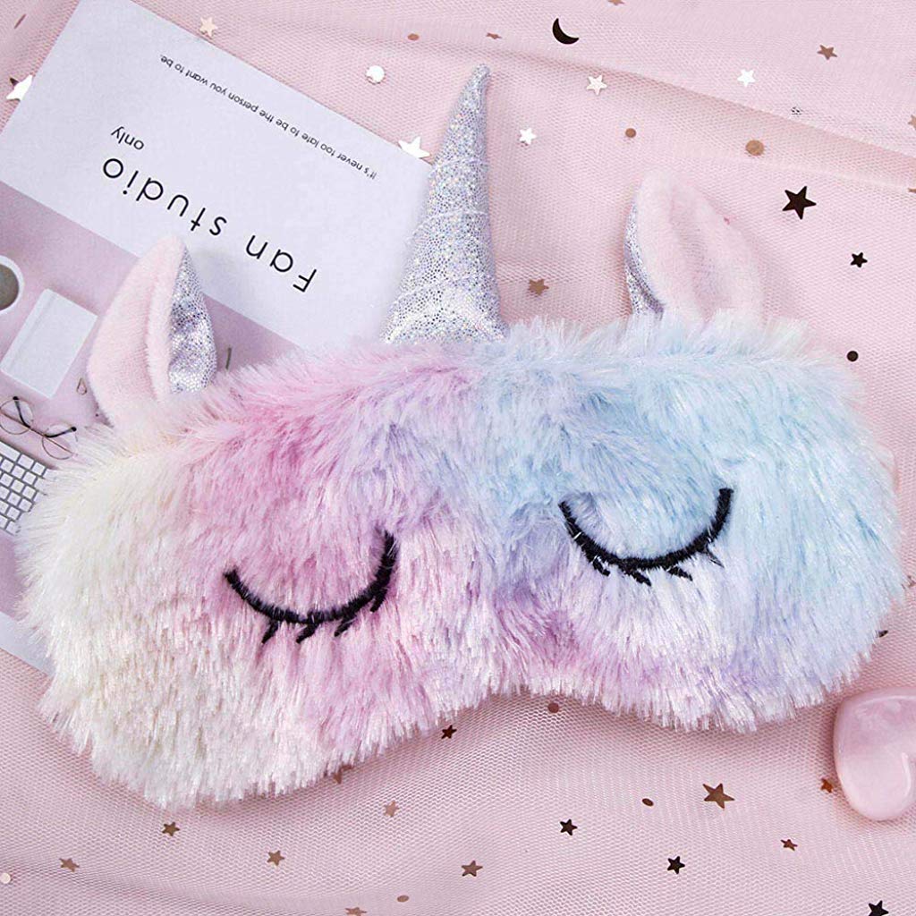 MAYCREATE® Soft Plush Unicorn Sleeping Mask Cute Unicorn Horn Plush Blindfold Eye Cover Travel Sleeping Mask Best for Women Girls(Style 02)