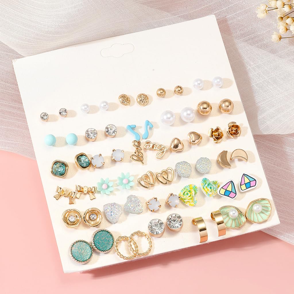 ZIBUYU Earrings Set for Women featuring 30 Pairs Alloy and Faux Pearl Studs | Gift Ready