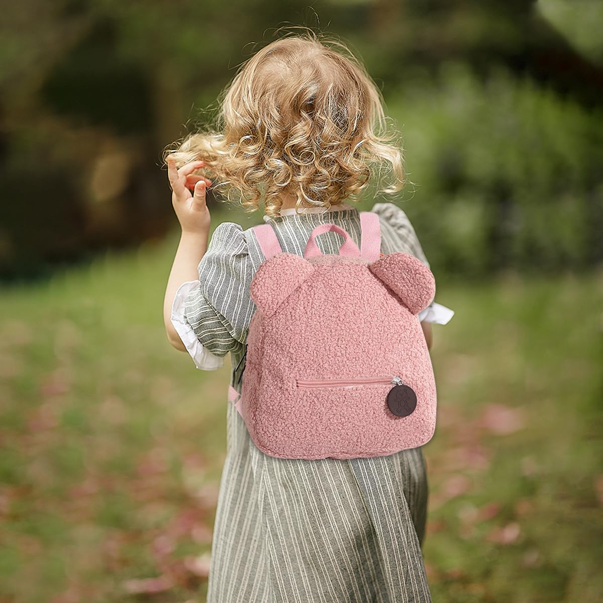 PATPAT Kids Backpack for Girls with Adjustable Straps 28x27x13cm Pink Bear Plush | Cute Kawaii Daypack