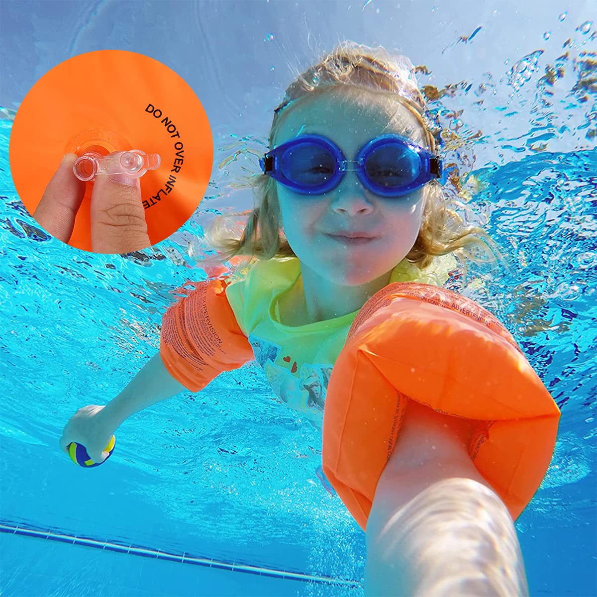 Proberos Inflatable Arm Float Sleeves with Dual Air Bag Design for 30–100kg Users | Orange PVC Swim Aids