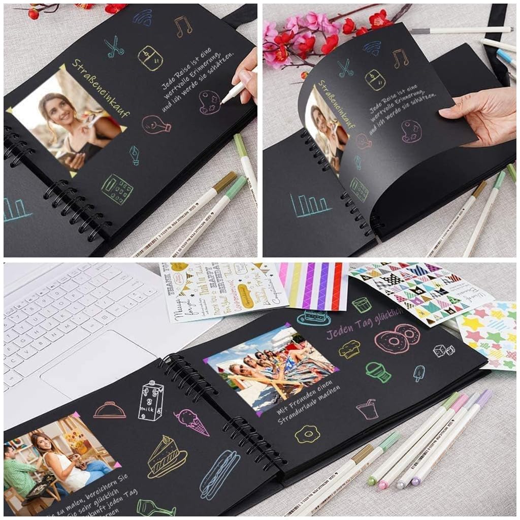 HASTHIP® DIY Scrapbook Photo Album Kit, Anniversary Gift for Couple Special, A4 DIY Wedding Album Set with Color Stickers, Color Pen, Graduations Album Memory Photo Album, 80Pages/40Sheet