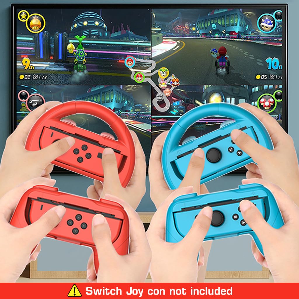 ZORBES Racing Game Steering Wheels for Switch Joy‑Cons with 135mm Design | Red and Blue ABS Pair