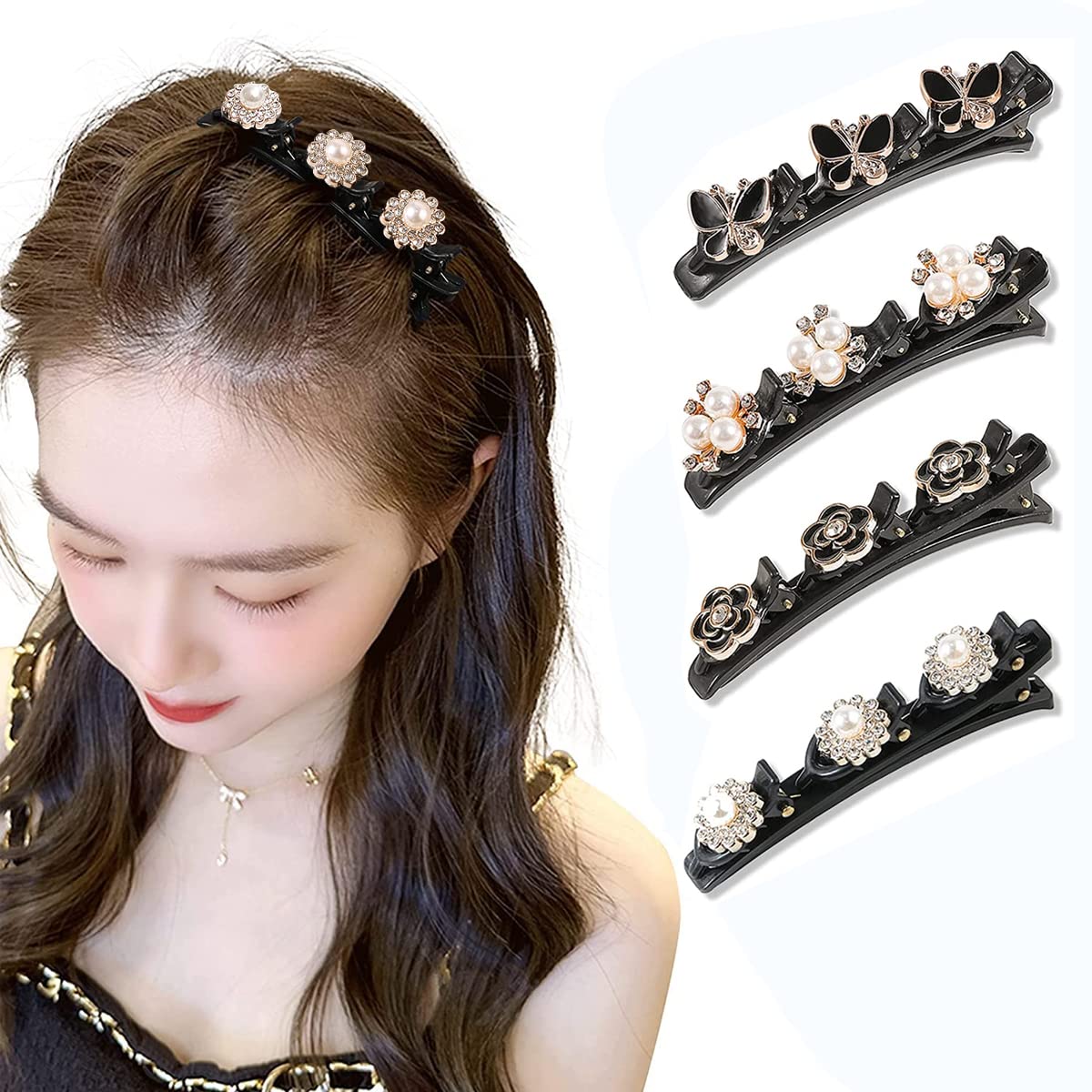 PALAY  4pcs Hair Braid Pearl Hair Clip for Girl Magic Hair Claw Clips Hair Barrettes Hair Accessories Hair Dressing for Teen Girls Braided Hair Clip ashion Hairdressing Styling Tool Hairpins