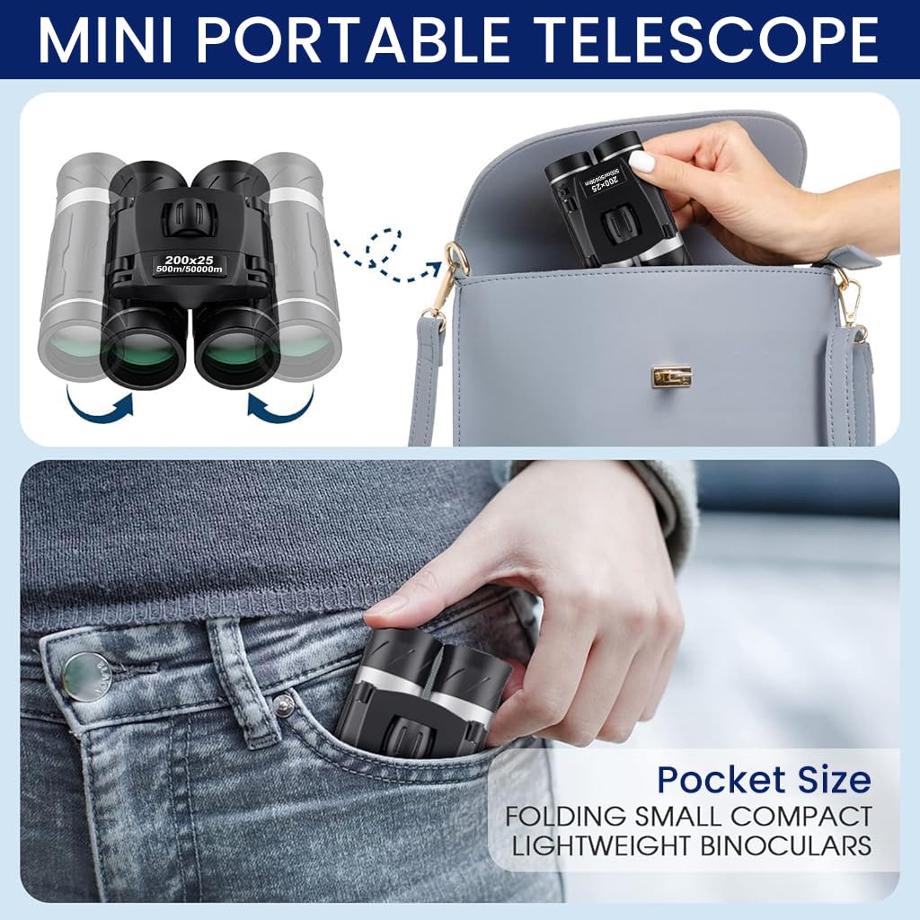 ZORBES Pocket Binoculars for Bird Watching with 200x25 Magnification & Compact Design | Ideal for Travel and Stargazing