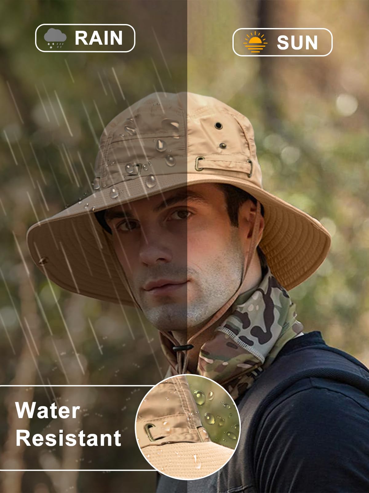 Zibuyu Sun Hat for Women with 8cm Wide Brim and Flip Up Design in Khaki | UV50+ Protection