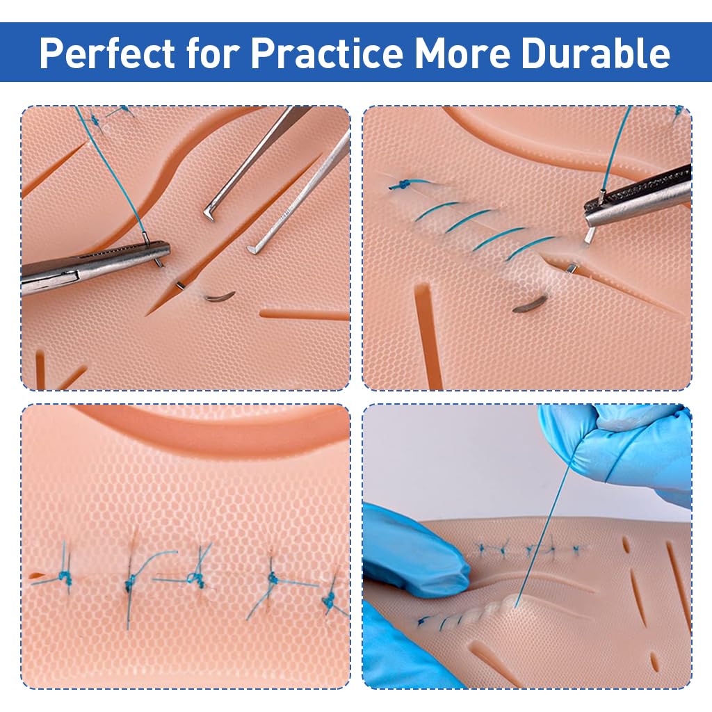 ZIBUYU Silicone Suture Pad Multi-Layered Skin-Like Silicone Suturing Practice Pad with 13 Pre-Cut Incisions Reuseable Suture Pad for Suturing Skills, Medical and Vet Students Supplies, 17x12cm