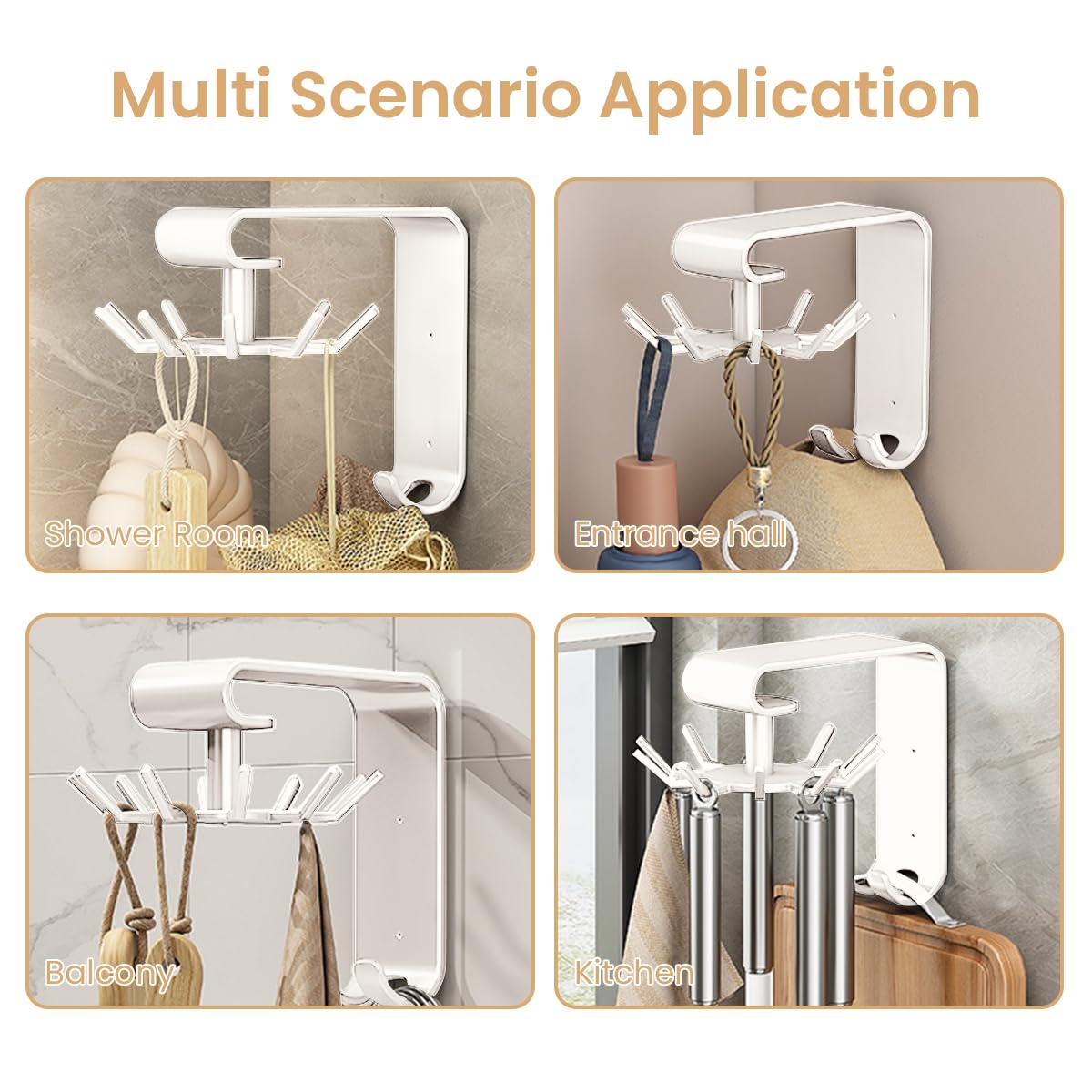 HASTHIP Multi Utensil Organizer for Kitchen with 360° Rotatable 10 Hooks and Carbon Steel Design