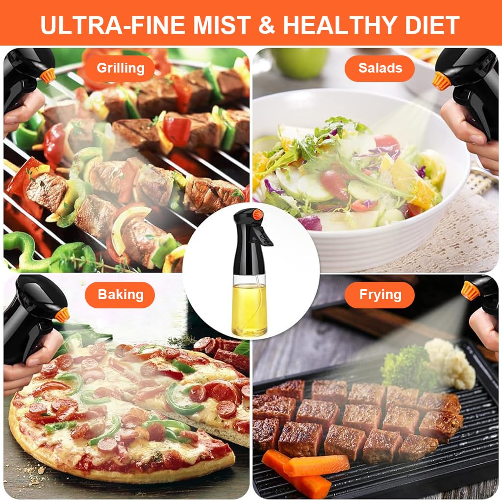 Supvox Oil Dispenser Bottle for Cooking with 2 Spray Modes 220ml Glass Design | Black