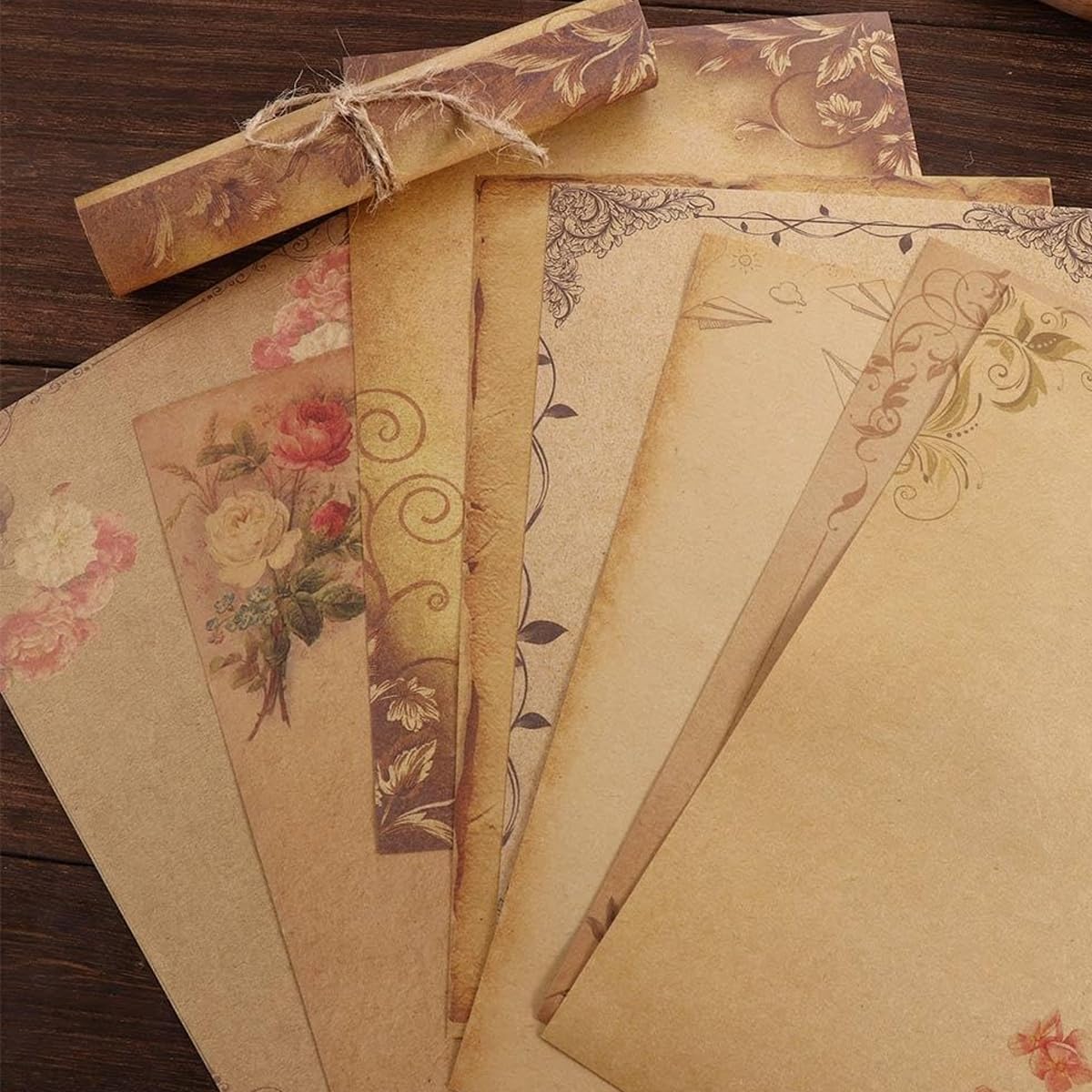 OFIFO Vintage Letter Writing Paper Sheets for Invitations and Journaling 48 Pcs 8.26x5.7in | 8 Floral Retro Designs